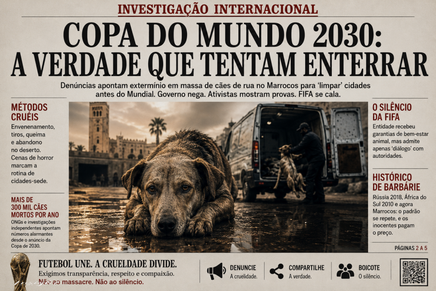 Copa do Mundo 2030 sob denúncias, acusações de extermínio de cães de rua no Marrocos geram crise internacional.
